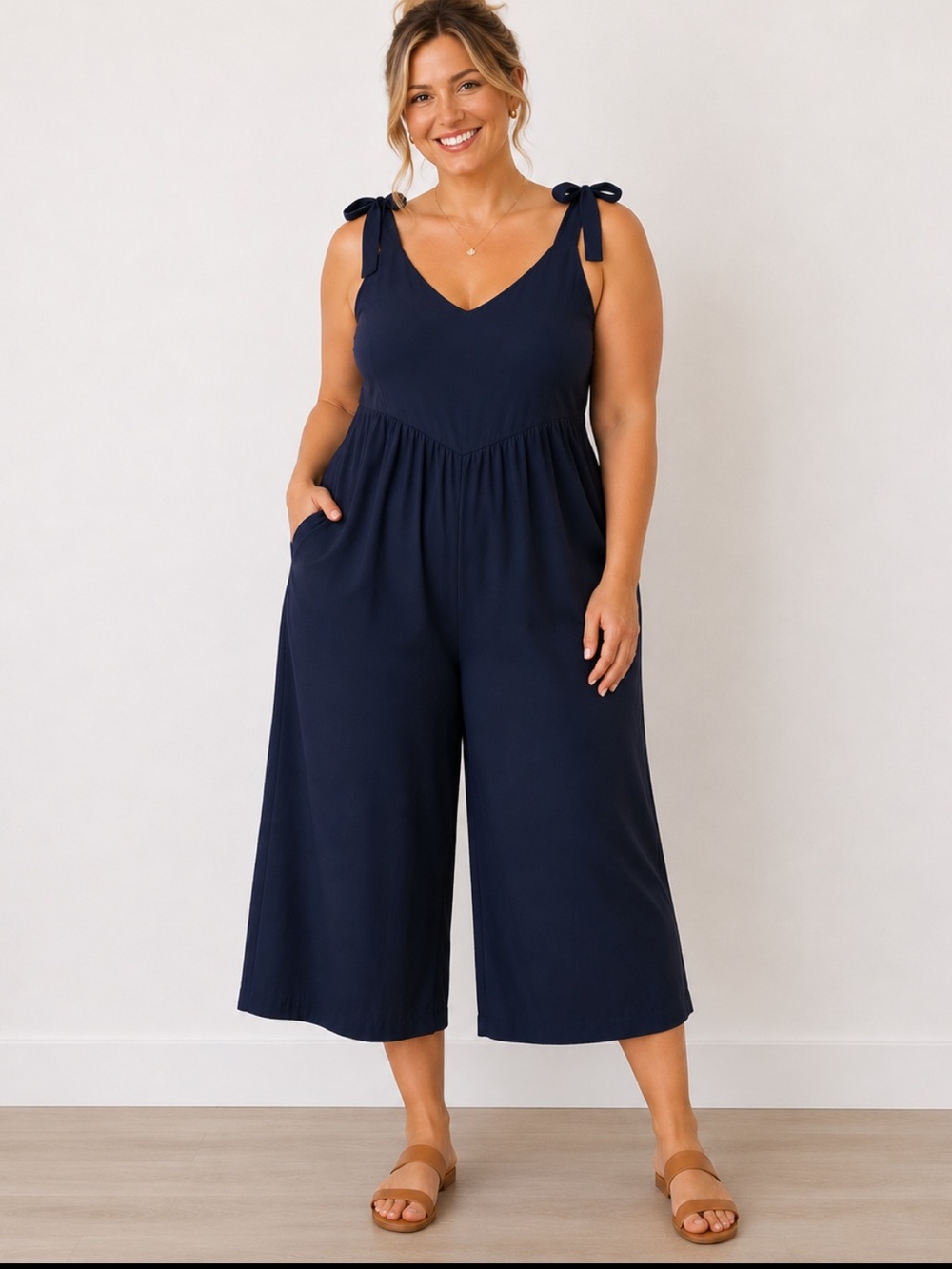 Women’s Soft Tie-Shoulder Wide-Leg Jumpsuit